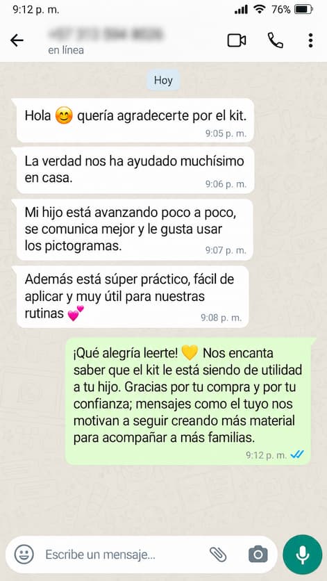 Testimonio de WhatsApp sobre los avances en comunicación y el uso de los pictogramas