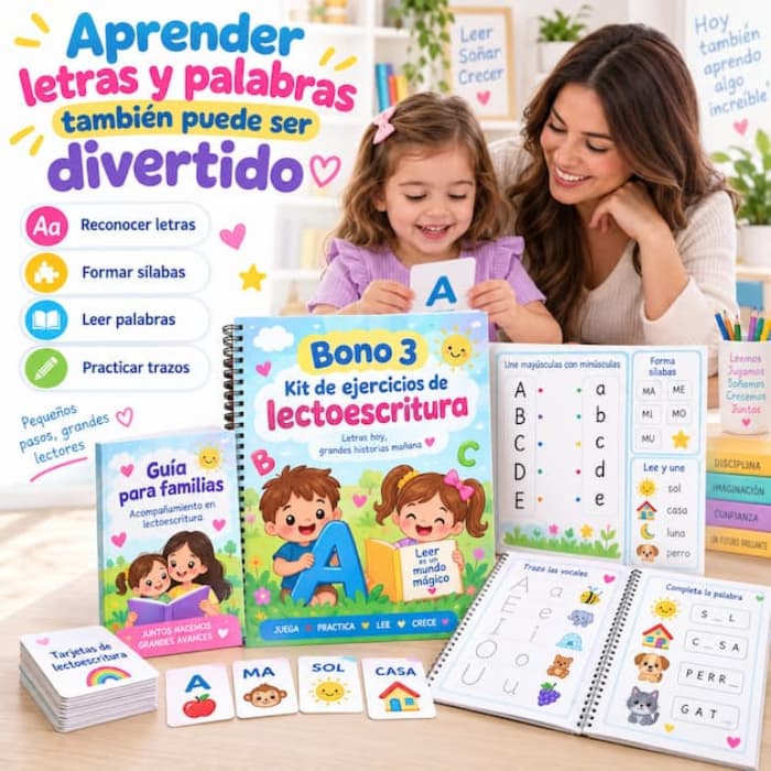 Mockup del Bono 3: kit de ejercicios de lectoescritura
