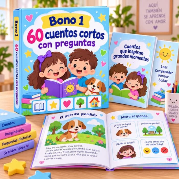 Mockup del Bono 1: 60 cuentos cortos con preguntas